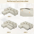 Canapé-lit d'angle 3-4 places beige/gris, avec ports USB et pouf de rangement