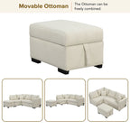 Canapé-lit d'angle 3-4 places beige/gris, avec ports USB et pouf de rangement