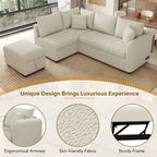 Canapé-lit d'angle 3-4 places beige/gris, avec ports USB et pouf de rangement