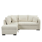 Canapé-lit d'angle 3-4 places beige/gris, avec ports USB et pouf de rangement