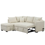 Canapé-lit d'angle 3-4 places beige/gris, avec ports USB et pouf de rangement