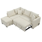 Canapé-lit d'angle 3-4 places beige/gris, avec ports USB et pouf de rangement