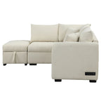 Canapé-lit d'angle 3-4 places beige/gris, avec ports USB et pouf de rangement