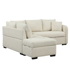 Canapé-lit d'angle 3-4 places beige/gris, avec ports USB et pouf de rangement