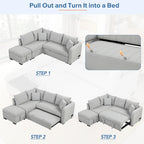 Canapé-lit d'angle 3-4 places beige/gris, avec ports USB et pouf de rangement