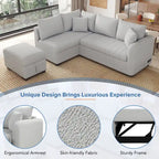 Canapé-lit d'angle 3-4 places beige/gris, avec ports USB et pouf de rangement