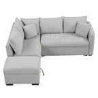 Canapé-lit d'angle 3-4 places beige/gris, avec ports USB et pouf de rangement