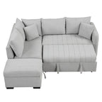 Canapé-lit d'angle 3-4 places beige/gris, avec ports USB et pouf de rangement
