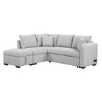 Canapé-lit d'angle 3-4 places beige/gris, avec ports USB et pouf de rangement