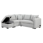 Canapé-lit d'angle 3-4 places beige/gris, avec ports USB et pouf de rangement