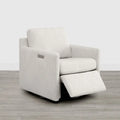 Fauteuil pivotant en tissu beige/gris/crème avec repose-pieds électrique inclinable, une place