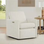 Fauteuil pivotant en tissu beige/gris/crème avec repose-pieds électrique inclinable, une place