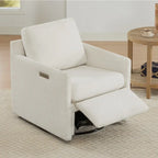 Fauteuil pivotant en tissu beige/gris/crème avec repose-pieds électrique inclinable, une place