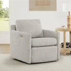 Fauteuil pivotant en tissu beige/gris/crème avec repose-pieds électrique inclinable, une place