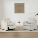 Fauteuil pivotant en tissu beige/gris/crème avec repose-pieds électrique inclinable, une place