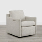 Fauteuil pivotant en tissu beige/gris/crème avec repose-pieds électrique inclinable, une place