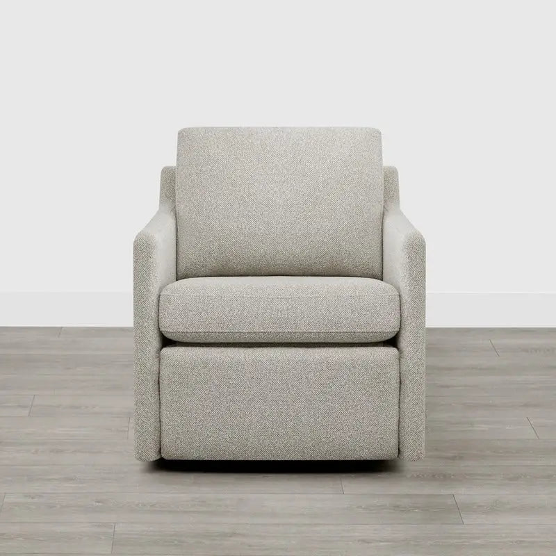 Fauteuil pivotant en tissu beige/gris/crème avec repose-pieds électrique inclinable, une place