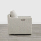 Fauteuil pivotant en tissu beige/gris/crème avec repose-pieds électrique inclinable, une place