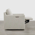Fauteuil pivotant en tissu beige/gris/crème avec repose-pieds électrique inclinable, une place