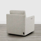 Fauteuil pivotant en tissu beige/gris/crème avec repose-pieds électrique inclinable, une place