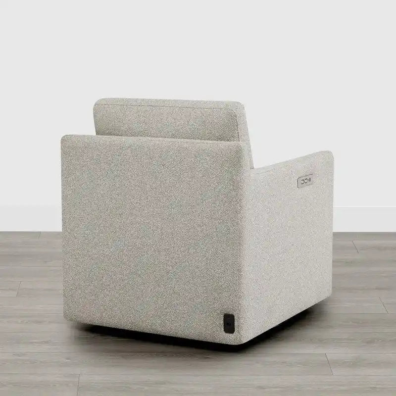 Fauteuil pivotant en tissu beige/gris/crème avec repose-pieds électrique inclinable, une place