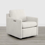 Fauteuil pivotant en tissu beige/gris/crème avec repose-pieds électrique inclinable, une place