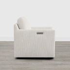 Fauteuil pivotant en tissu beige/gris/crème avec repose-pieds électrique inclinable, une place