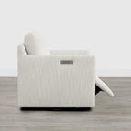 Fauteuil pivotant en tissu beige/gris/crème avec repose-pieds électrique inclinable, une place