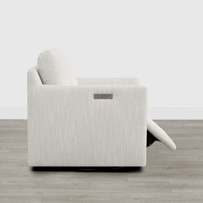 Fauteuil pivotant en tissu beige/gris/crème avec repose-pieds électrique inclinable, une place