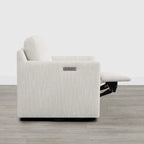 Fauteuil pivotant en tissu beige/gris/crème avec repose-pieds électrique inclinable, une place