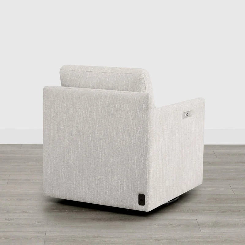 Fauteuil pivotant en tissu beige/gris/crème avec repose-pieds électrique inclinable, une place