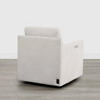 Fauteuil pivotant en tissu beige/gris/crème avec repose-pieds électrique inclinable, une place