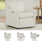 Fauteuil pivotant en tissu beige/gris/crème avec repose-pieds électrique inclinable, une place