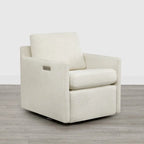 Fauteuil pivotant en tissu beige/gris/crème avec repose-pieds électrique inclinable, une place