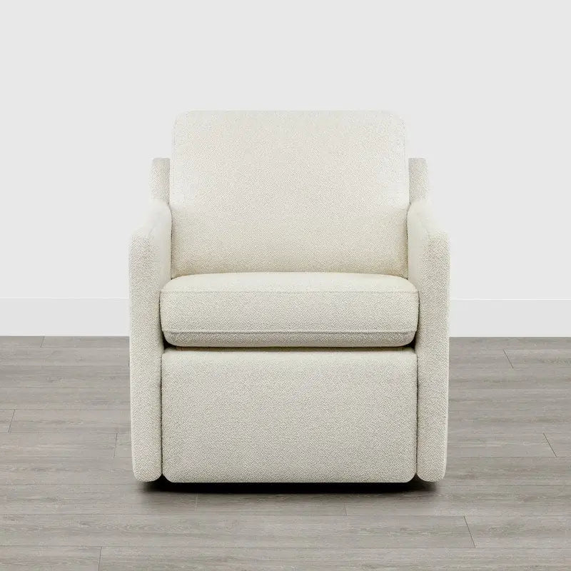 Fauteuil pivotant en tissu beige/gris/crème avec repose-pieds électrique inclinable, une place