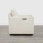 Fauteuil pivotant en tissu beige/gris/crème avec repose-pieds électrique inclinable, une place