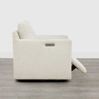 Fauteuil pivotant en tissu beige/gris/crème avec repose-pieds électrique inclinable, une place