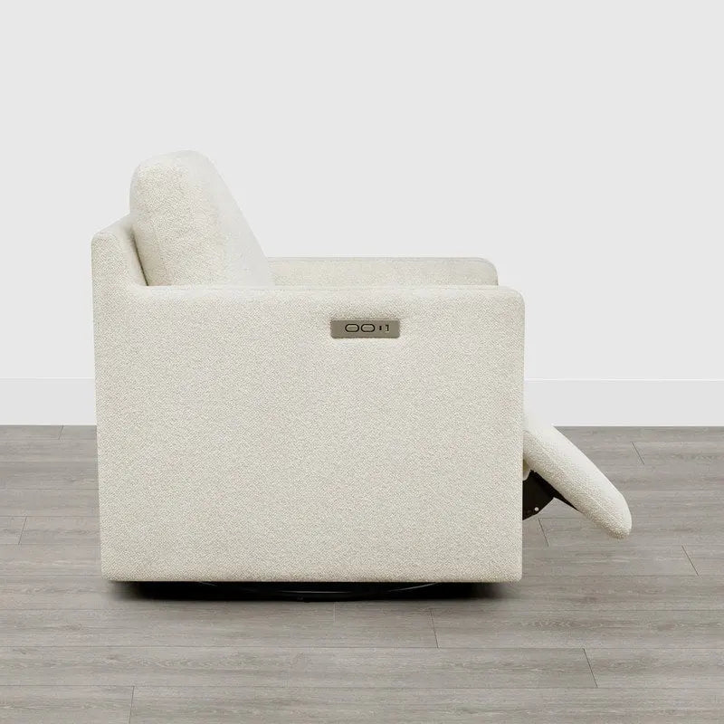 Fauteuil pivotant en tissu beige/gris/crème avec repose-pieds électrique inclinable, une place