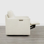 Fauteuil pivotant en tissu beige/gris/crème avec repose-pieds électrique inclinable, une place