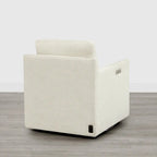 Fauteuil pivotant en tissu beige/gris/crème avec repose-pieds électrique inclinable, une place