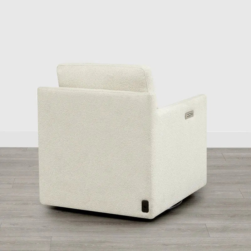 Fauteuil pivotant en tissu beige/gris/crème avec repose-pieds électrique inclinable, une place
