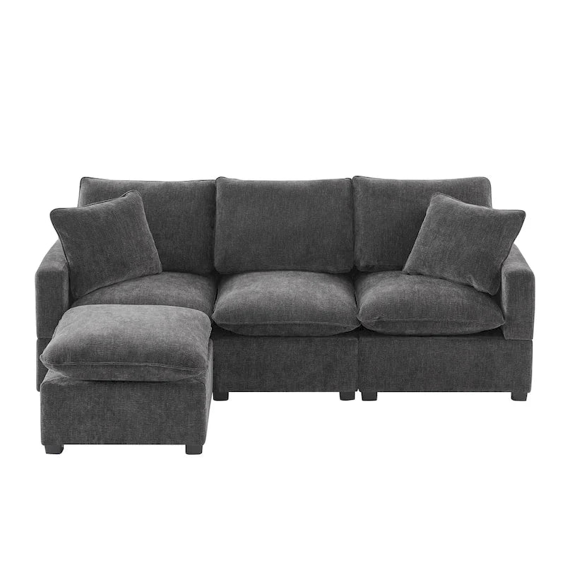 Canapé d'angle en chenille noir, 4 places