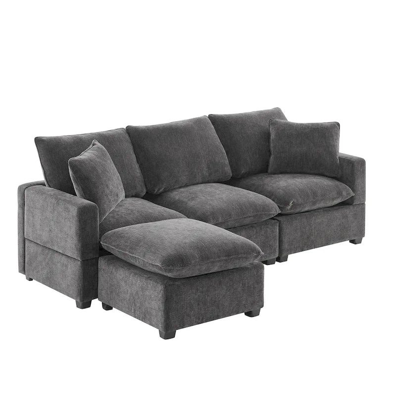 Canapé d'angle en chenille noir, 4 places