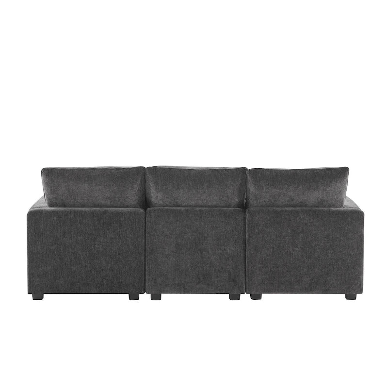 Canapé d'angle en chenille noir, 4 places