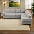 Canapé modulaire sectionnel en L gris clair, en chenille, 6 places