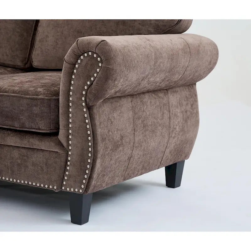 Canapé modulaire sectionnel en L gris clair, en chenille, 6 places