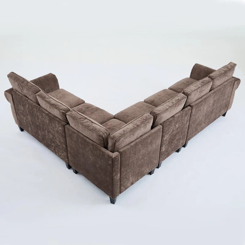 Canapé modulaire sectionnel en L gris clair, en chenille, 6 places