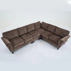 Canapé modulaire sectionnel en L gris clair, en chenille, 6 places