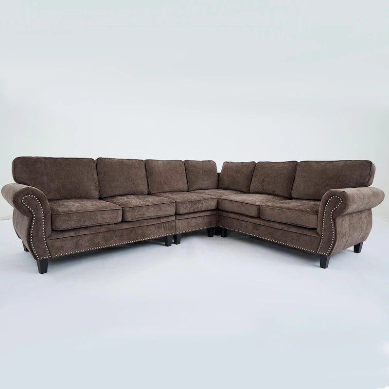 Canapé modulaire sectionnel en L gris clair, en chenille, 6 places