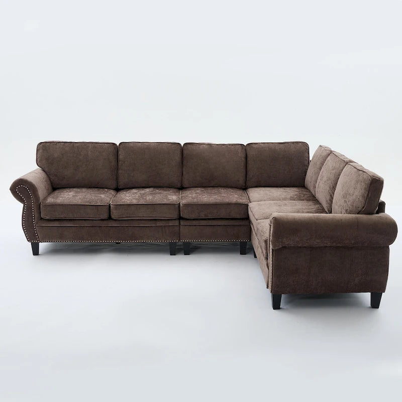 Canapé modulaire sectionnel en L gris clair, en chenille, 6 places